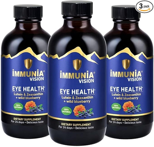 Immunia Vision. Lutein, Wild Blueberry, and Elderberry Concentrate. Eye Health Antioxidant Supplement. Concentrated Formula. Delicious Taste. 5 ml/Day. (3-Pack)