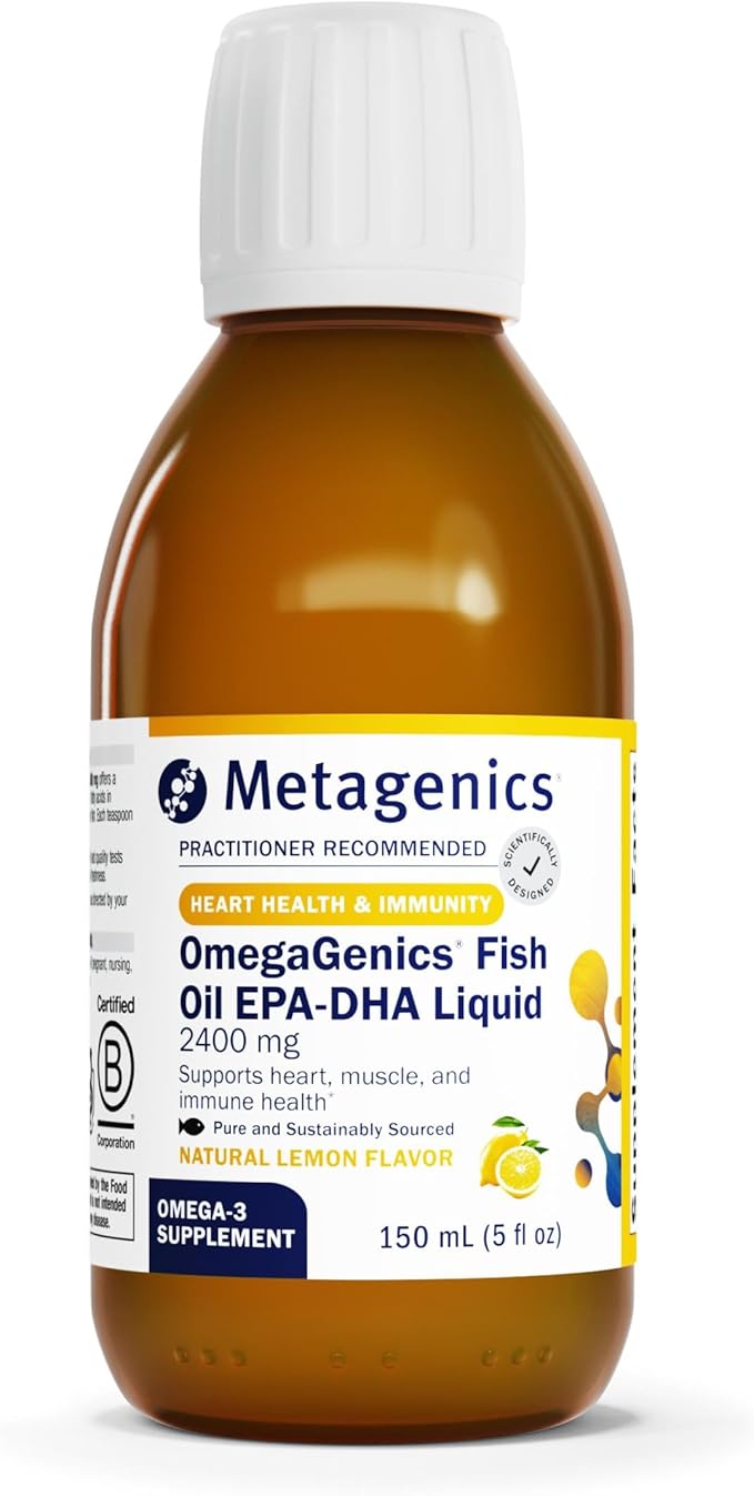 Metagenics OmegaGenics Fish Oil EPA-DHA 2400 mg - Fish Oil Supplement - High Potency - Supports Heart Health & Immune Function* - Lemon Flavor - Non-GMO & Gluten-Free - 30 Servings