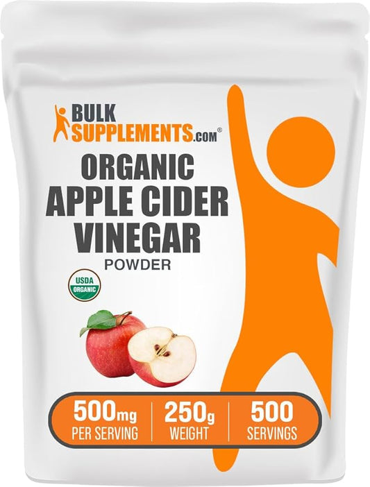 BulkSupplements.com Organic Apple Cider Vinegar Powder - Apple Cider Vinegar Supplement, ACV for Digestive Support - Vegan & Gluten Free, 500mg per Serving, 250g (8.8 oz) (Pack of 1)