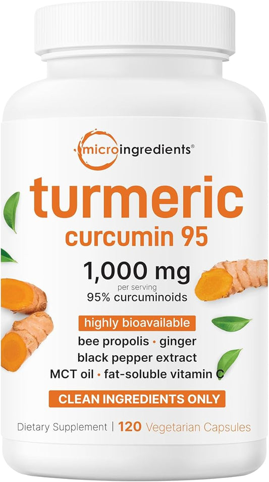 Micro Ingredients Turmeric Curcumin Supplement 1,000mg, 120 Veggie Capsules | 95% Curcuminoids with Bee Propolis, MCT Oil, Vitamin C & Black Pepper | Enhanced Absorption | Vegan, Non-GMO, Filler Free
