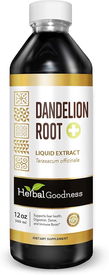 Herbal Goodness Dandelion Root Extract Liquid – Organic Herbal Supplement for Liver Health & Gut Support | Alcohol-Free Plant-Based Non-GMO, Vegan, Gluten Free Dandelion Root Tea Tincture 12 fl.oz