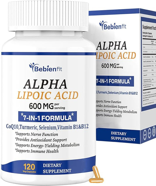 Alpha Lipoic Acid 600mg + CoQ10 & Active B1 & B12 – 7-in-1 Neuropathy Support – Fortify Nerves in Hands & Feet – Antioxidant, Cell Energy & Metabolism – Vegan, Gluten-Free, 120 Capsules