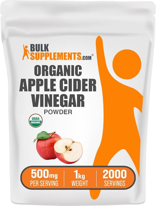 BulkSupplements.com Organic Apple Cider Vinegar Powder - Apple Cider Vinegar Supplement, ACV for Digestive Support - Vegan & Gluten Free, 500mg per Serving, 1kg (2.2 lbs) (Pack of 1)