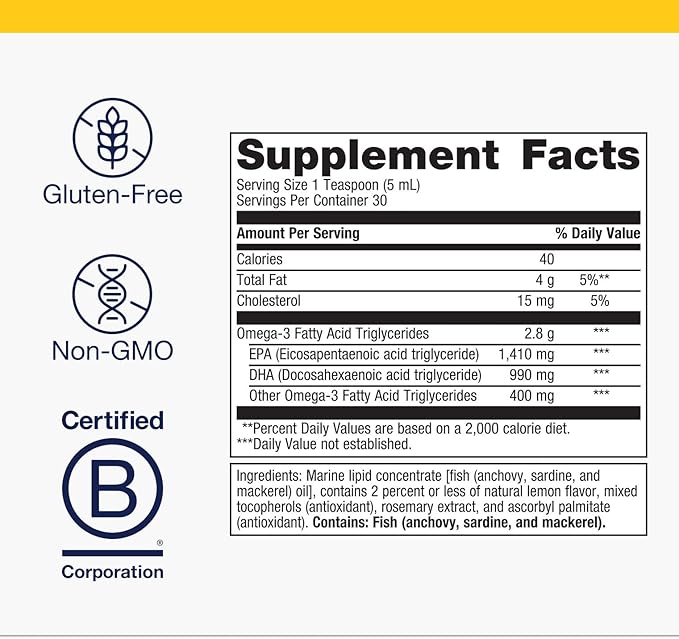 Metagenics OmegaGenics Fish Oil EPA-DHA 2400 mg - Fish Oil Supplement - High Potency - Supports Heart Health & Immune Function* - Lemon Flavor - Non-GMO & Gluten-Free - 30 Servings