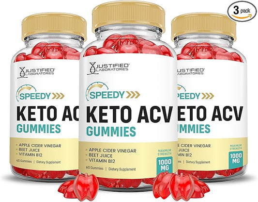 Justified Laboratories (3 Pack Speedy Keto ACV Gummies Advanced Formula 1000MG Speedy Keto Gummies Apple Cider Vinegar Formulated with Pomegranate Beet Juice Powder B12 Vegan Non GMO 180 Gummys