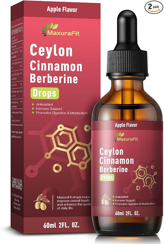2 Pack Ceylon Cinnamon Berberine Bitter Liquid Drops Supplement with Turmeric,Green Tea,Apple Cider Vinegar,Black Seed Oil 4 FL OZ