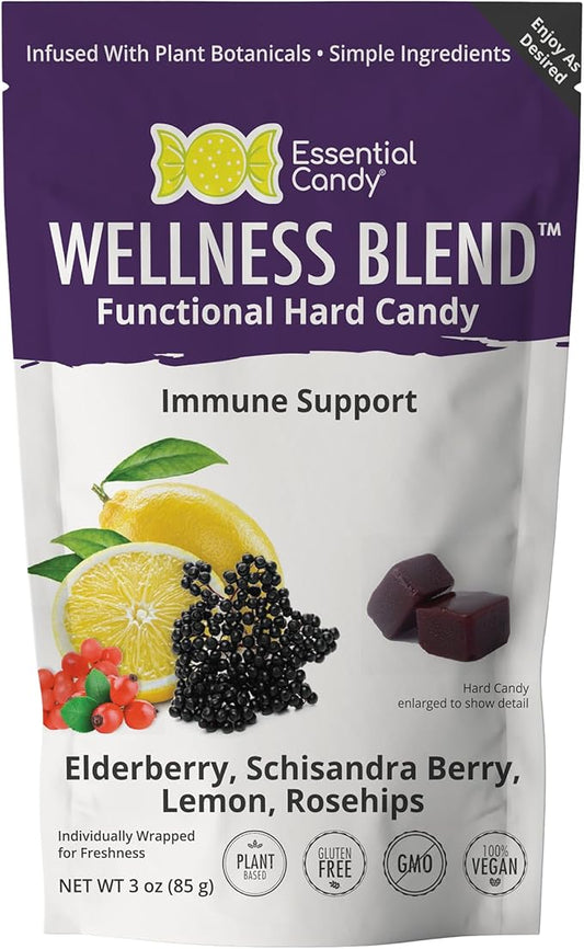 Wellness Blend Functional Hard Candy | Immune Health | Organic Elderberry, Schisandra Berry, Lemon, Rosehips | Gluten-Free, Non-GMO, Vegan - 24 Count (Pack of 1)