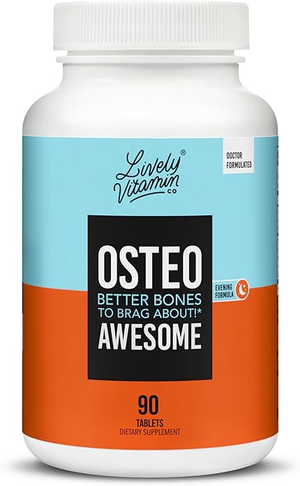 LIVELY VITAMIN CO. Osteo Awesome - Stronger Bones, Joints & Teeth - Better Bone Density - Calcium, D3, Magnesium, Boron, Silicon, Strontium, Vitamin K2, Melatonin - 90 Vegetable Capsules