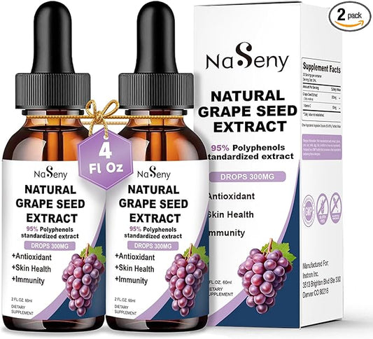 Grape Seed Extract Liquid Drops Standardized to 95% Polyphenols-300 mg Grape Seed Maximum Strength Standardized Tincture, High Absorption Liquid Vitis Vinifera Extract Drops -Non-GMO (2 Bottles)