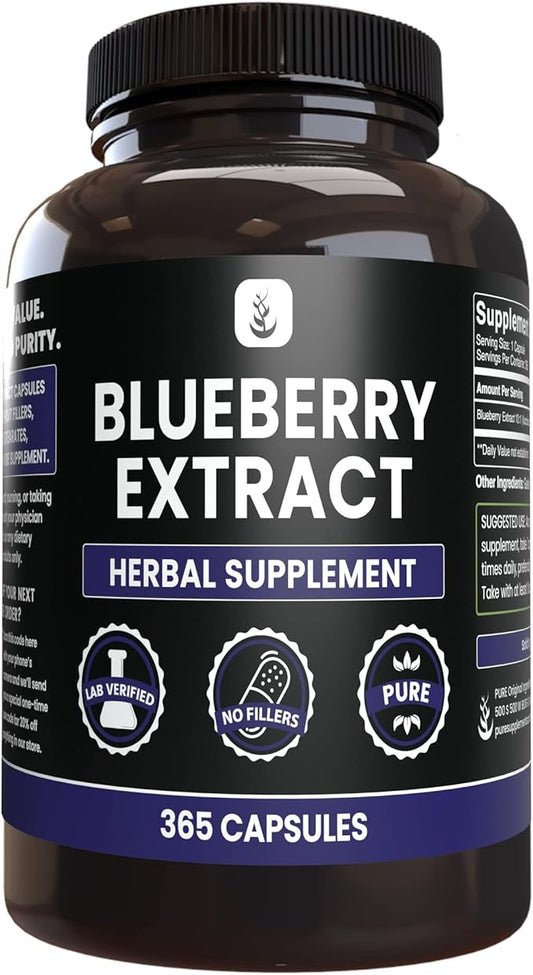 PURE ORIGINAL INGREDIENTS Blueberry Extract (365 Capsule), No Magnesium Or Rice Fillers, Always Pure, Lab Verified