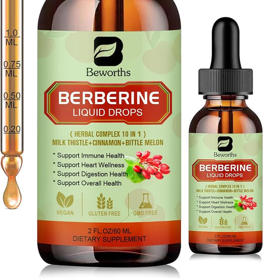 Berberine HCL Supplement with Ceylon Cinnamon - Liposomal Berberine Phytosome Liquid Drops with Turmeric, Ceylon Cinnamon, Bitter Melon, Milk Thistle, AMPK Activator for Digestion Support