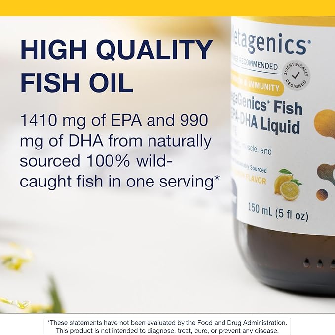 Metagenics OmegaGenics Fish Oil EPA-DHA 2400 mg - Fish Oil Supplement - High Potency - Supports Heart Health & Immune Function* - Lemon Flavor - Non-GMO & Gluten-Free - 30 Servings