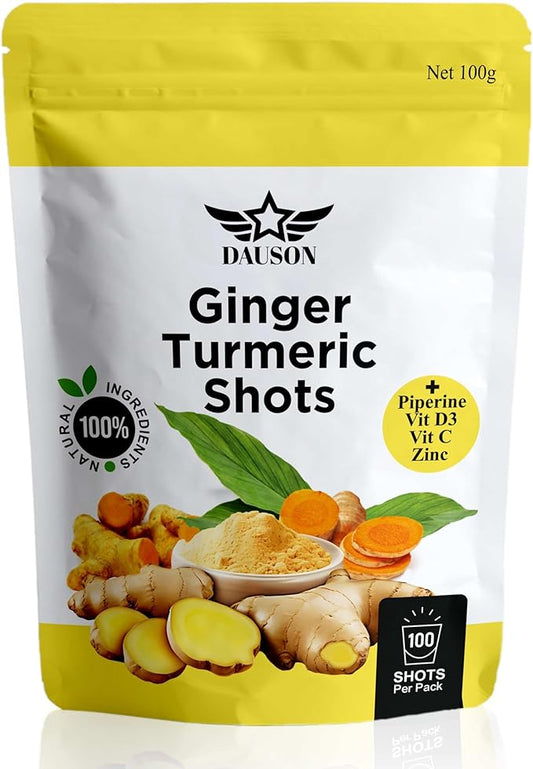 Ginger Turmeric Supplements with Piperine, Vitamin C, Vitamin D3 & Zinc | Turmeric Ginger Shots for Joint, Heart, Brain, Gut & Skin Health | 100 Servings | Ayurvedic | Powder