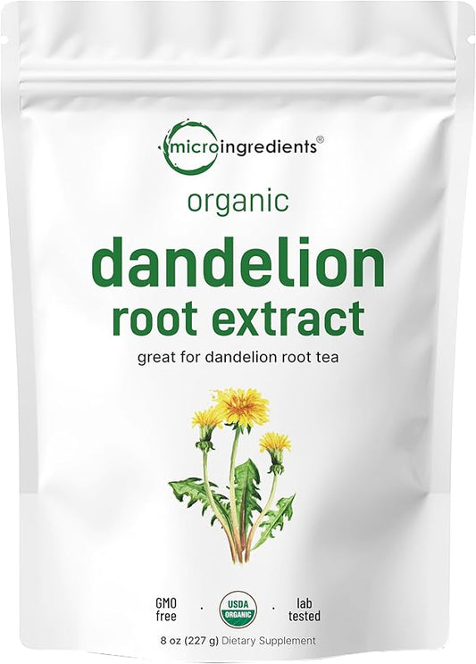 Organic Dandelion Root Tea Powder, 8oz | Up to 220 Servings | Pure Dark Roasted Dandelion Root Supplement for Tea | Herbal Extract for Digestion & Immune Support | Caffeine Free, Non-GMO