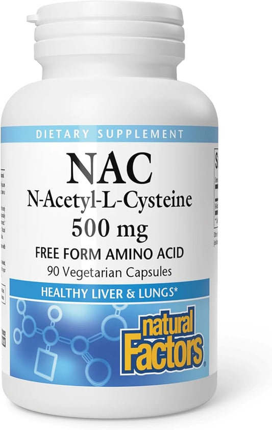 Natural Factors N-Acetyl-L-Cysteine 500 mg, Superior Antioxidant Support for Respiratory & Immune Systems, 90 Capsules