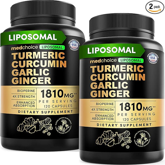 Liposomal Turmeric - High-Absorption Curcumin Supplements, Non-GMO Blend for Digestive Comfort & Daily Support - Organic Turmeric Supplement with Black Pepper (120ct, Pack of 2)