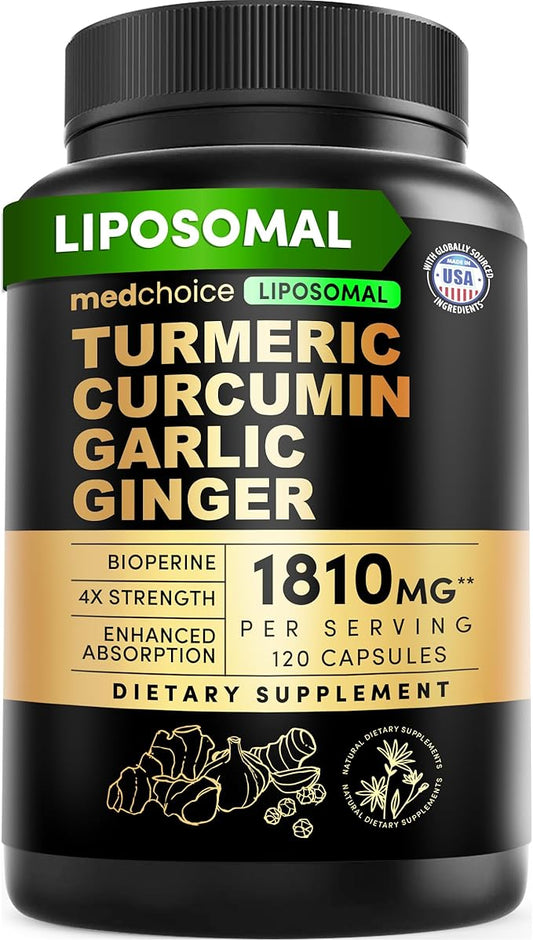 Liposomal Turmeric - High-Absorption Curcumin Supplements, Non-GMO Blend for Digestive Comfort & Daily Support - Organic Turmeric Supplement with Black Pepper (120ct, Pack of 1)