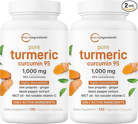 Micro Ingredients Turmeric Curcumin Supplement 1,000mg, 240 Veggie Capsules | 95% Curcuminoids with Bee Propolis, MCT Oil, Vitamin C & Black Pepper | Enhanced Absorption | Vegan, Non-GMO, Filler Free