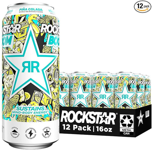 Rockstar Energy Drink, Boom Pina Colada 16 Fl Oz Cans (Pack of 12)