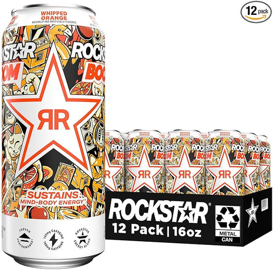 Rockstar Energy Drink Boom Whipped Orange, 16 Fl Oz (Pack of 12)